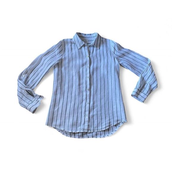 Sigrid Olsen Women’s 100% Linen Striped Button Down Shirt S Excellent Condition - Picture 1 of 6